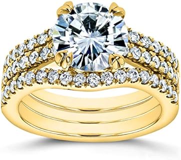 Kobelli 14k Yellow Gold Canary Diamond Engagement Ring with Moissanite and Lab Grown Diamonds for Women, Floating Center Three Piece Bridal Set - Size 4