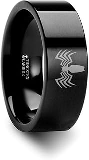 Classic Clasp Black Tungsten Venom Spiderman Wedding Ring without Gemstone for Men with Engraved Design