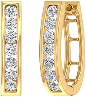 1 Carat Channel Set Diamond Women's Hoop Earrings in 10K Solid Gold