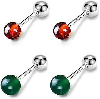 Sterling Silver Red and Green Ball Stud Earrings with Screw-back for Women and Girls - Hypoallergenic Tragus Piercing Jewelry Accessory Perfect for Christmas and Holidays