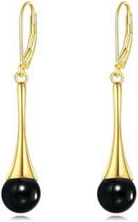 Sterling Silver Black Onyx Drop Earrings with French Clip for Women - Modern Round Design