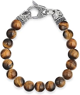 Crucible Jewelry Mens Beaded Stainless Steel Antiqued Finish Dragon Clasp Bracelet