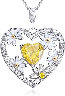 Daisy Pendant Rolo Chain Necklace with Cubic Zirconia for Women - Sterling Silver, Adjustable Chain Length for Birthday, Mother's Day, Anniversary & Christmas Gifts