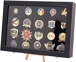 CNAHIWO Hook Clasp Brooch Display Frame in Sleek Black Wood, Wall Mount for Military Medal and Jewelry Pin Collection, Badge Shaped Design