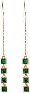 Long Green Crystal Tassel Earrings Gold Rectangular Dangle Drop Earrings for Women Girls Geometric Threader Earrings