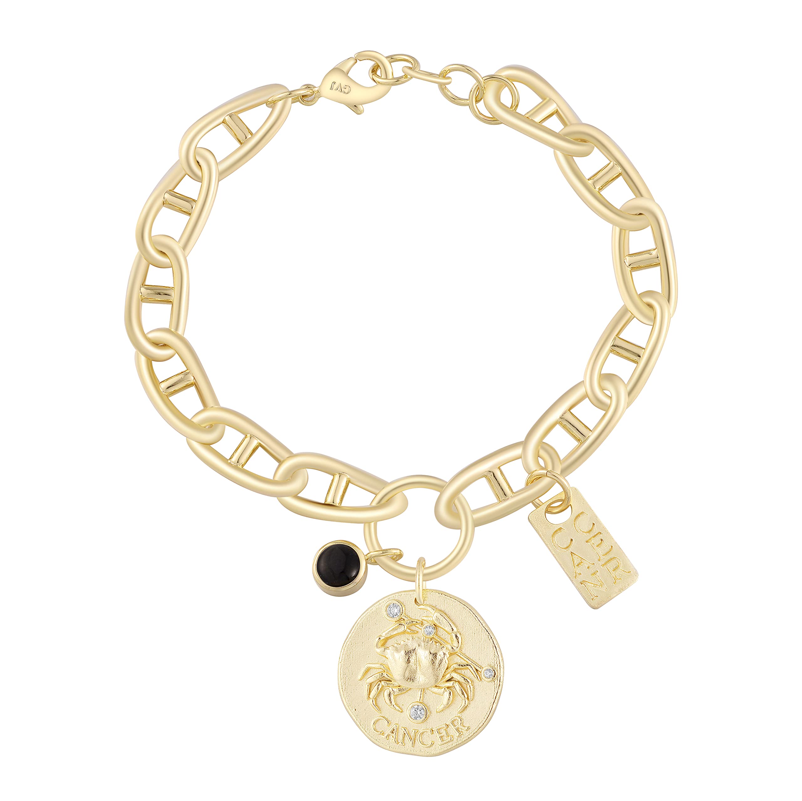 GOVENUS Astrology Zodiac Sign Bracelet,14K Gold Plated Brass Antique Coin Pendant And Onyx Charm With 7 Inches Adjusted GICCI Chain,Perfect Gifts For Womens&Girls