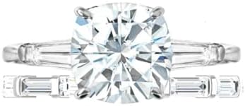 Three-Stone 4 CT Cushion Cut Moissanite Engagement Ring Set with Side Stones for Women, Sterling Silver or Solid Gold Ring, Distinct Design for Wedding, Anniversary, or Special Occasions