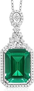 Gem Stone King 925 Sterling Silver Green Simulated Emerald Pendant Necklace For Women (7.10 Cttw, Emerald Cut 14X10MM, with 18 Inch Silver Chain)