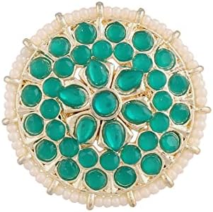 I Jewels 18k Gold Plated Indian Wedding Bollywood White Kundan & Pearl Studded Adjustable Finger Ring for Women (FL202)