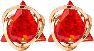 ENMOKI Vibrant Colored Stud Earrings with Push Back Closure for Women, Geometric Angular Circle Design, Embellished with Triangle Cubic Zirconia Gemstones