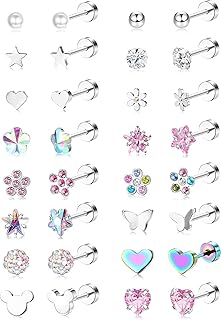 Diamday Boucles d'Oreilles Étoile en Acier Inoxydable pour Filles et Femmes, avec Système de Fermeture à Vis, Petite Taille, Hypoallergéniques, Idéales Pour Toutes Occasions