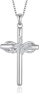 Spring Ring Clasp, Infinity Cross Pendant Necklace, Cable Chain, Sapphire Gem, for Women, Butterfly Design - 925 Sterling Silver