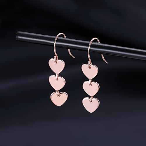 Reffeer Solid 925 Sterling Silver Love Heart Drop Earrings Dangle for Women Girls Small Heart Drop Earrings Hook Studs
