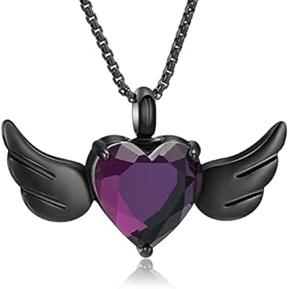Blue Heart Crystal Wing Cremation Locket Necklace for Ashes Urn Jewelry for Women