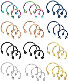 JELIEE 36Pcs 16G Horseshoe Nose Septum Rings Variety of Sizes Stainless Steel Cartilage Helix Tragus Earring Eyebrow Earring Hoop Lip Horseshoe Piercing for Women Men