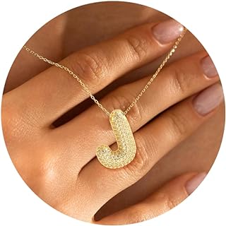 BOMAIL Copper Diamond Bubble Initial Necklace with Lobster Clasp - 14K Gold Plate Pendant Necklace Women's Personalized Gift Jewelry