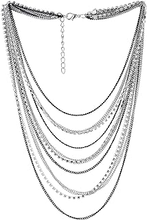 COOLSTEELANDBEYOND Waterfall Multi-Strand Chains Statement Collar Necklace with Rhinestones Chains, Dress