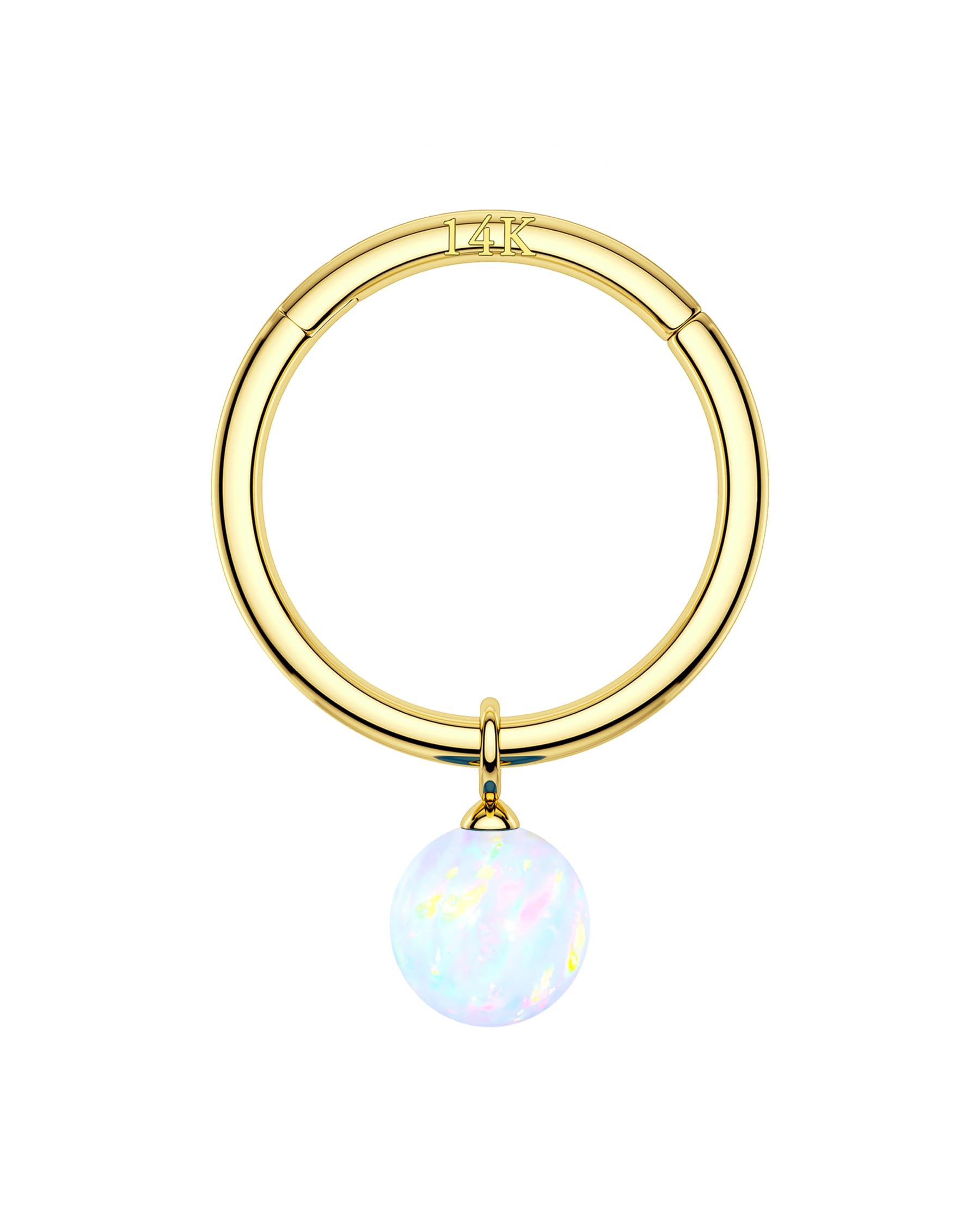 14K Yellow Gold Dangling Hoop Belly Button Rings with Cubic Zirconia for Women, Hinged Clasp Piercing Jewelry