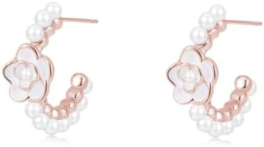 SLUYNZ Sterling Silver Flower Pearls Hoop Earrings for Women Teen Girls Huggie Earrings Wedding Earrings for Statement Bridal Mothers Day Gifts Jewelry