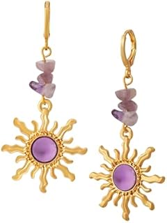Sacina Boho Hoop Sun Earrings with Zinc Alloy and Copper, Versatile Women's Celestial Jewelry with natural Crystal accent, Unique Bohemian Design
