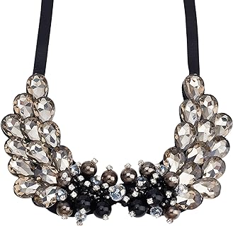 Chic FINGERINSPIRE Collar Necklace with Ball Chain, Vintage Crystal Rhinestone & Faux Pearls, Detachable Blouse Bib Design for Women