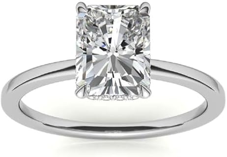 Hidden Halo Sterling Silver or Solid Gold 2 CT Radiant Cut Moissanite Engagement Ring for Her - Solitaire Design