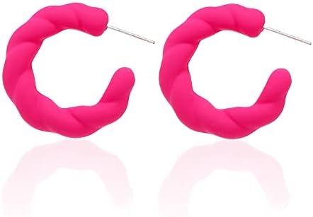 Just Follow Twisted Rope Round C Shape Acrylic Earrings Colorful Hoop Earrings Trendy Earrings Chunky Earrings Cute Candy Earrings Jewelry for Women Girl