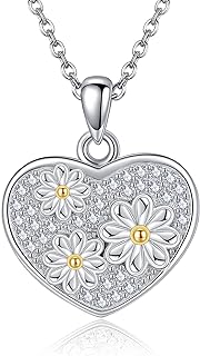 925 Sterling Silver Daisy Choker Necklace with Spring Ring Clasp for Women - Heart Shaped Pendant
