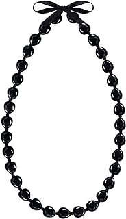 Yinkin Graduation Kukui Nuts Lei Necklace Chunky Acrylic Hawaiian Necklace with Ribbon Bow Closure Graduation Gift for Women Men Kid