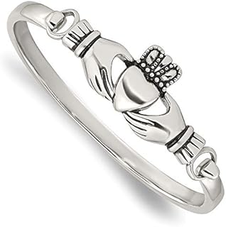 Women's Stainless Steel Claddagh Heart Celtic 18mm Hinged Bangle - Vintage Stackable Irish Jewelry - Unique And Symbolic Gift for St. Patrick's Day, Birthdays, or Mother's Day