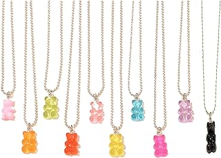 10 Pcs Colorful Resin Gummy Bear Pendant Necklace Cute Transparent Rainbow Candy Color Bear Chain Necklaces Accessories Lovely Twinkling Animal Punk Party Jewelry for Women Girls Gifts