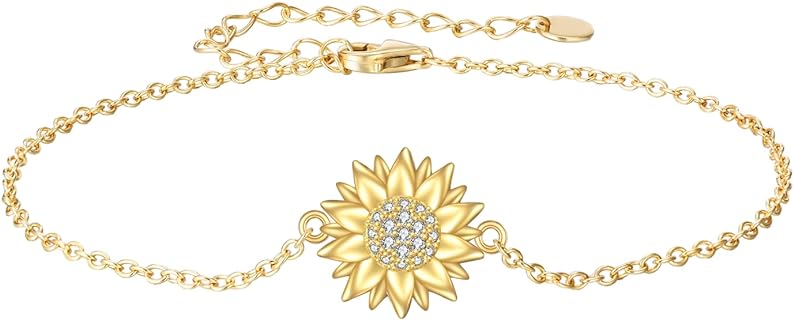 925 Sterling Silver Sunflower Bead Bracelet with Cubic Zirconia Gems for Women - Elegant Floral Design