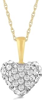 Jewelili Puffed Heart Necklace Pendant 10K Yellow Gold with White Round Cubic Zirconia 18 inch 14K Gold Chain