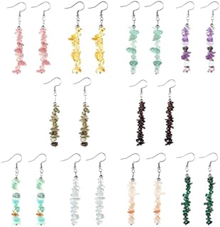 10 Pairs Natural Stone Beaded Dangle Earrings for Women Colorful Crystal Drop Hook Earrings Chakra Healing Gemstone Chip Earrings Set Meditation Yoga Jewelry