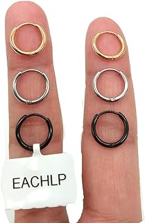 Unisex 18K Gold Plated Surgical Steel Hoop Earrings/Nose Ring for All - Tiny Pierced Back Unisex Jewelry in Various Designs