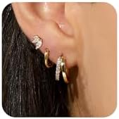 3 Pairs Gold Earrings for Women, Risamil Dainty Small Gold Earring Set 14K Gold Hoop Earrings Cute Cz Stud Earrings Huggie Hoop Flat Back Earrings Trendy Cartilage Earring Gold Jewelry Set Gift