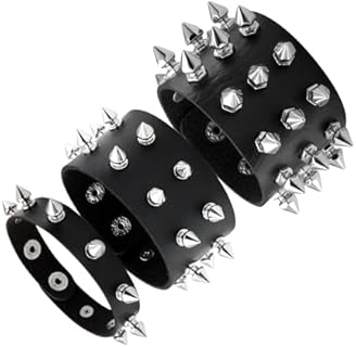 No Clasp Box Chain MILAKOO Studded Rivets Leather Cuff Bracelet for Unisex Punk Goth Biker Vintage Style
