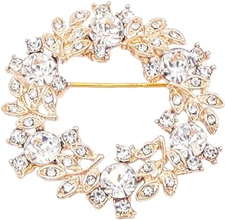Rhinestone Flower Olive Branch Wreath Brooch Pin for Wedding Bouquet Christmas Party Valentine's Day Gift for Women Men Bridal Wife Mom