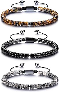 Top Plaza Men's Tiger Eye Bead Bracelet - 3 Pcs Healing Crystal Stretch Bracelets with Spring Ring Clasp