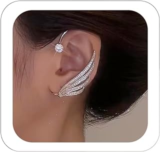 Zinc Crystal Angel Wing Ear Cuff Wrap Earrings - Charming Rhinestone-Embellished Non-Piercing Prom Jewelry for Women with Floral Snowflake Design