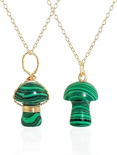 2 Pcs Mushroom Crystal Necklace Natural Stone Pendants Healing Crystal Gemstone Necklace, Mushroom Pendant Lucky Charms Beads Chakra Reiki Energy Stone Decorative Gemstones Women's Girls Jewelry Gifts