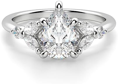 3 CT Pear Moissanite Hidden Halo Engagement Ring with Sterling Silver for Women, Vintage Design