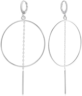 Women's 18K White Gold Plated Sterling Silver Big Hoop Dangle Earrings with Hinged Hoop Back Finding