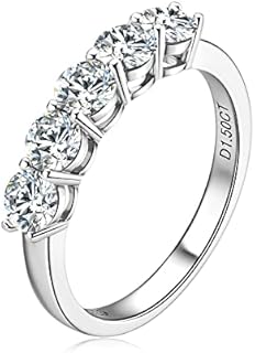 Classy Moissanite 5-Stone Half Eternity Ring in Sterling Silver, 18K White Gold Plated, Brilliant Round Cut Lab-Created Gems for Women, Ideal for Engagements/Weddings