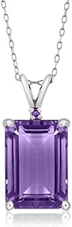 Gem Stone King 925 Silver Purple Amethyst Pendant Necklace For Women (7.12 Cttw, Gemstone February Birthstone, Emerald Cut 14X10MM, with 18 Inch Silver Chain)