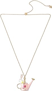Whimsical Betsey Johnson Bunny Pendant Necklace with Spring Ring Clasp and Cable Chain for Playful Elegance - Gold-tone Base Metal with Enamel, Glass Design