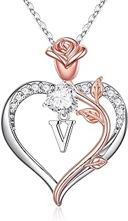 STORUP Rose Heart Necklace Gifts for Women - Heart Letter Pendant Initial Necklace for Women Teen Girls Jewelry Gifts Anniversary Birthday Christmas Gifts for Her Women Mom Wife Grandma Sister Gifts