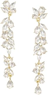 SWEETV Long Rhinestone Dangle Earrings for Women, Wedding Bridal Earrings for Brides, Crystal Chandelier Drop Earrings for Prom or Pageant