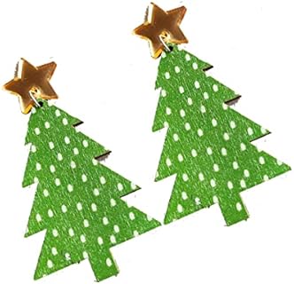 Grinch Engagement Wood and Zinc Dangle Earrings with Push Back for Women and Girls, Holiday Themed Design