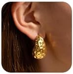 Women's Hammered Gold Hoop Earrings with Push Back Design – Hypoallergenic Stainless Steel Waterdrop Style – Lightweight and Trendy Statement Jewelry